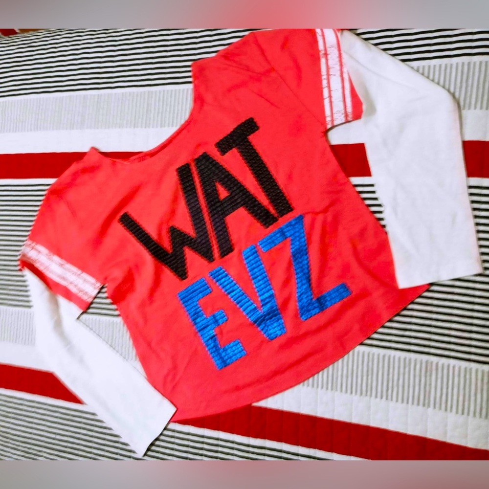 Derek heart pink w/ black WAT and blue EVZ top M